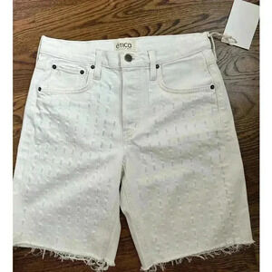 ETICA DENIM Narin Relaxed Long Short White Laser Vortex NEW NWT!